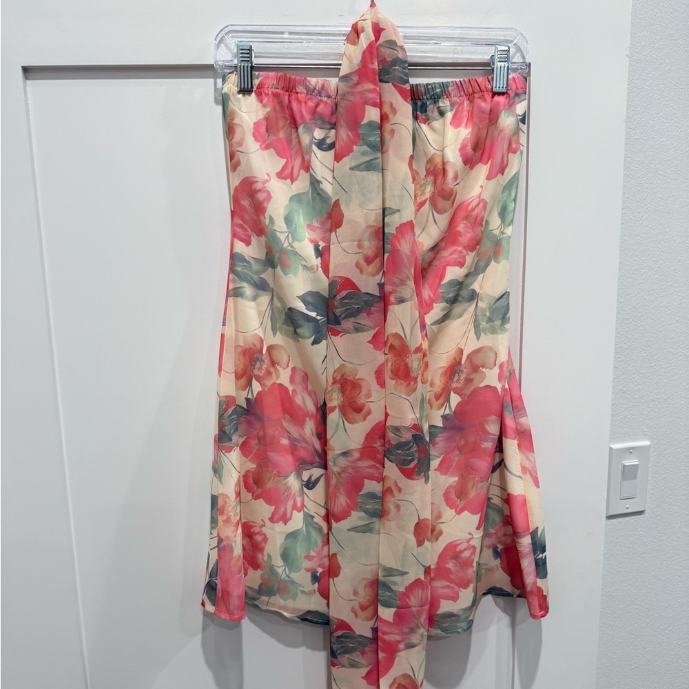 Floral Strapless Dress with Scarf